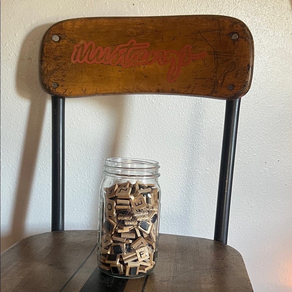 Scrabble letter magnets full quart mason jar worth